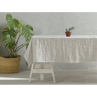 Leinen Tischdecke-Tischwäsche-Gewaschene Tischdecke in Weiß Mit Grauen Streifen-Tischwäsche-Tischdecke von LinenHomeDecor