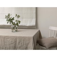Leinen-Tischdecke-Tischwäsche-Gewaschene Leinen-Tischdecke in Naturfarbe Mit Entenei-streifen - Tischwäsche-Tischdecke von LinenHomeDecor