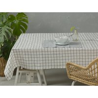 Leinen Tischdecke-Tischwäsche-Gewaschene Tischdecke in Weiß Mit Schwarzen Karos - Tischwäsche-Tischdecke von LinenHomeDecor