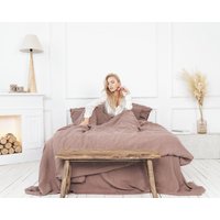 Bettbezug 100% Leinen Herbst Braun Erweicht Stonewashed Nahtlose Leinenbettwäsche Mit Reißverschluss Oder Knopfverschluss Hochzeit Muttertagsgeschenk von LinenHygge