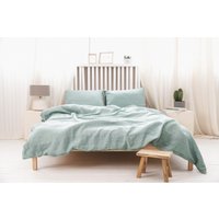 Leinen Bettwäsche Set Bettbezug Und 2 Kissenbezüge Weiche in Aqua Blau Mit Reißverschluss Home Decor Weihnachtsgeschenk von LinenHygge