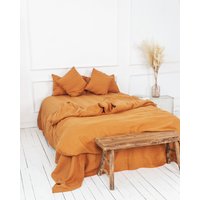 Leinen Bettwäsche Set Bettbezug Und 2 Kissenbezüge Weicher in Burnt Orange Mit Reißverschluss Muttertag Geschenk von LinenHygge