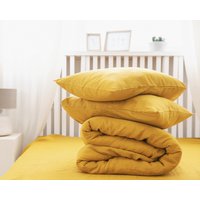 Leinen Bettwäsche Set Bettbezug Und 2 Kissenbezüge Weicher in Senf Mit Reißverschluss Muttertag Geschenk von LinenHygge