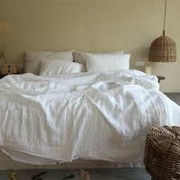 3Er Set Stonewashed Reines Leinen Bettbezug + 2 Kissenbezüge Weiß von LinenLegend