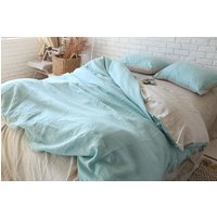 Zweiseitiger Leinen Bettbezug Und Kissenbezüge, Aqua Match Beige Bettwäsche Set, Custom Color Wende von LinenLegend