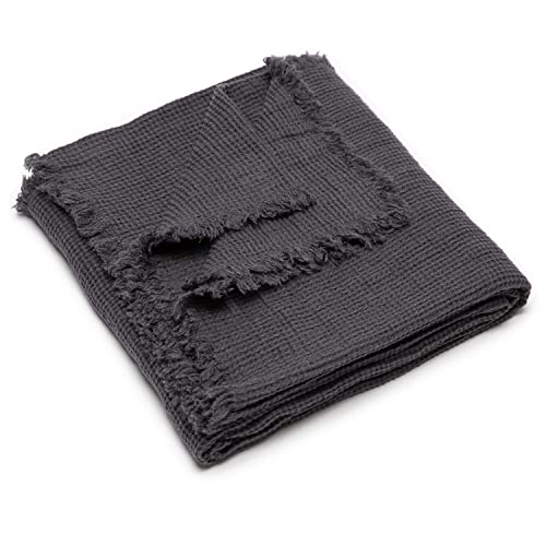 LinenMe Grau Leinen Plaid Washed Waffle, 155x200 cm von LinenMe