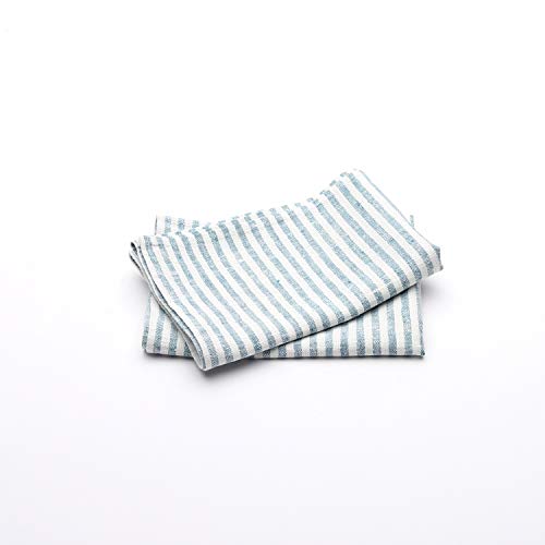 LinenMe Set mit 2 Geschirrtuch Leinen 100%, 46x65 cm Brittany - Leinentuch mit Aufhänger - Geschirrtücher & Küchentücher in Marineblau gestreift, Hergestellt in Litauen von LinenMe