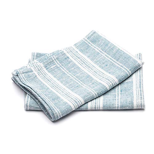 LinenMe Set mit 2 Geschirrtuch Leinen 100%, 46x65 cm Multistripe - Leinentuch mit Aufhänger - Geschirrtücher & Küchentücher in Marineblau gestreift, Hergestellt in Litauen von LinenMe