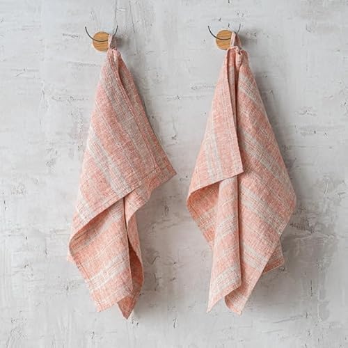 LinenMe Set mit 2 Geschirrtuch Leinen 100%, 46x65 cm Multistripe - Leinentuch mit Aufhänger - Geschirrtücher & Küchentücher in Ziegel/Natur gestreift, Hergestellt in Litauen von LinenMe