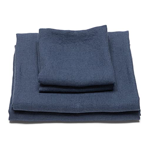 LinenMe Waffelgewaschenes Leinen-Badeset, Indigo, 2 große Handtücher und 2 Handtücher von LinenMe