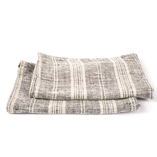 Set of 2 Hand and Guest Towels Black Multi Striped Linen von LinenMe