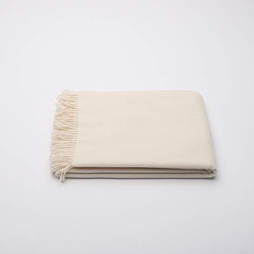 WoolMe Elfenbein Kaschmir Decke Everest, 130 x 180 cm, Hergestellt in Litauen mit Fransen von LinenMe