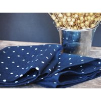 Leinen Geschirrtücher, Midnight Blue Polka Dots Küchenhandtücher, Geschirrtücher von LinenSence