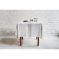 Leinen Tischdecke Versand Weltweit Vorgewaschen Gestreift Reines Roh Stil Rustikal Stil Weiß Farbe Str57 von LinenStyle