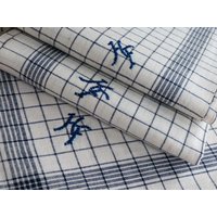 3 Wundervolle Leinentücher Geschirr Küchentücher Wisch Handtücher " Monogramm Fh - Hf Blau Farbige Streifen Unbenutzt Original Alt von Linenandtextiles