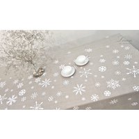 Leinen Tischdecke, Reine Handdruck Schneeflocken Natürliche Winter Tischdeko von LinenbyRasaOga