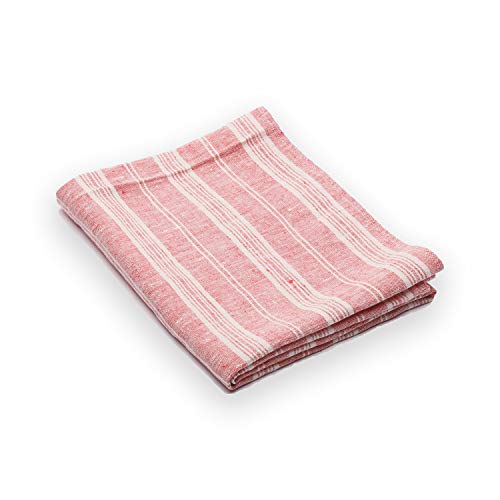 LinenMe 65 x 130 cm Badetuch Rot/Weißes Leinen Multistripe 0103802 von LinenMe