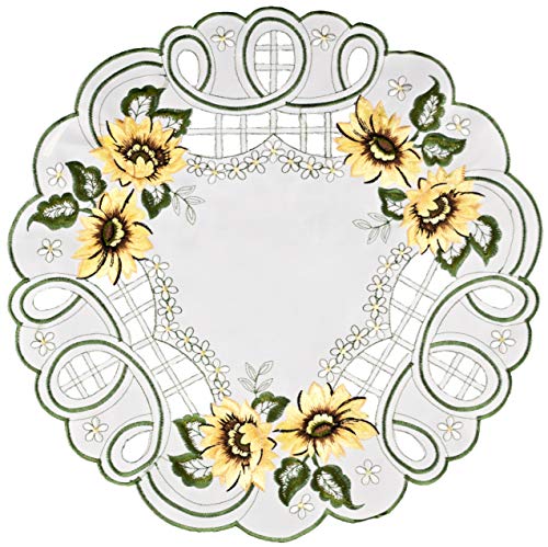 bestickt Sonnenblume Zierdeckchen/Tischset 38,1 cm rund von Linens, Art and Things