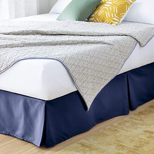 LINENSPA Falten- und lichtbeständig, maschinenwaschbar, einfach zu verwenden, plissierter Mikrofaser-Bettrock, Queensize, Marineblau von Linenspa
