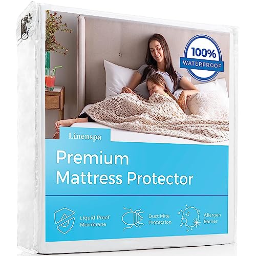 Linenspa Waterproof Smooth Top Premium Twin XL Mattress Protector, Breathable & Hypoallergenic Twin XL Mattress Covers - Dorm Room Essentials - Packaging May Vary, White von Linenspa