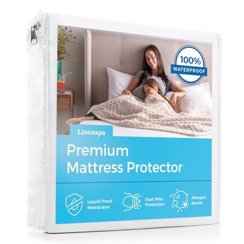 Linenspa Waterproof Smooth Top Premium Twin Mattress Protector, Breathable & Hypoallergenic Twin Mattress Covers - Packaging May Vary, White von Linenspa