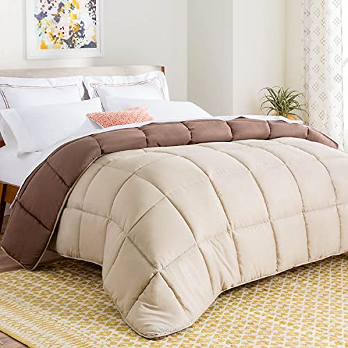 Linenspa Ganzjahresdecke - Microfaser Super King Bettdecke 10.5 Tog - Coverless & Reversible - Oeko-Tex, Daunen-Alternative Steppdecke, Sand/Mokka von Linenspa