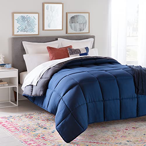 Linenspa 4 Jahreszeiten Bettdecke aus Microfaser – Ganzjahresdecke – Ultraweich – Steppdecke 155x220 cm, Navy Blau / Dunkelgrau von Linenspa