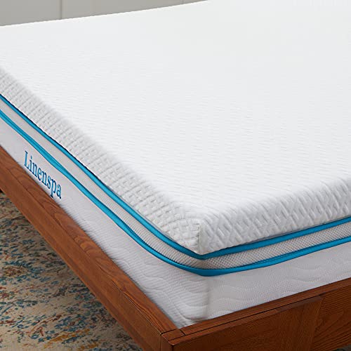 Linenspa Matratzen Topper 150 x 200 cm, 7,5cm hoch – Matratzenauflage mit Gel Memory Foam und waschbarem Bezug mit Reißverschluss – Öko-Tex, Weiß von Linenspa
