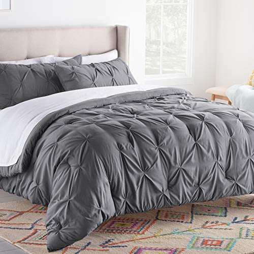 Linenspa All-Season Pinch Pleat Down Alternative Comforter-Hypoallergenic-Plush Microfiber Fill-Machine Washable Daunendecke, Mikrofaser, Graue Quetschfalte, King Size von Linenspa