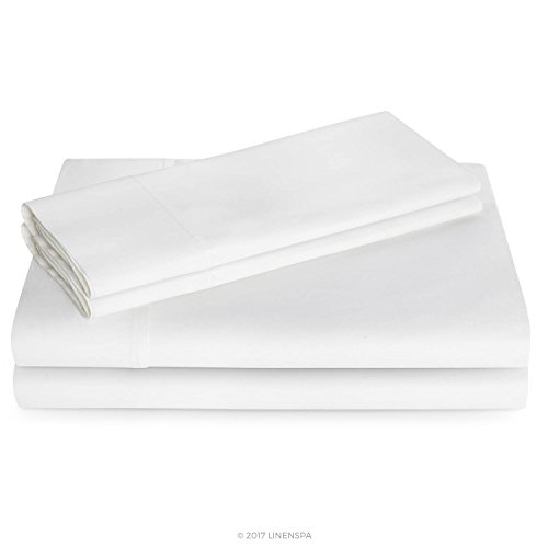 Linenspa Bettwäsche-Set aus Baumwoll-Mischgewebe, Fadenzahl 600, extraweich, mit tiefen Taschen, Doppelbett, Weiß, 55, 45% Polyester, Twin XL von Linenspa