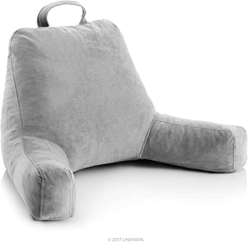 Linenspa Rückenkissen aus zerkleinertem Memory Foam – Lesekissen perfekt zur Rückenstützung beim Entspannen – weicher Velours-Bezug, Grau von Linenspa