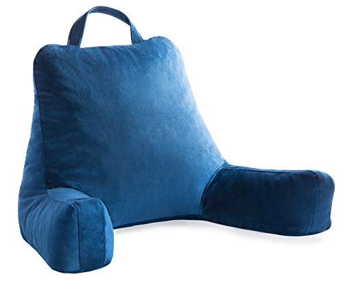 Linenspa Lesekissen mit geschreddertem Memory-Schaum, Rückenkissen zum Sitzen im Bett, Lesen, Spielen, Fernsehen – Bettstuhlkissen mit Armen, Schlafsaal-Essentials, Marineblau von Linenspa