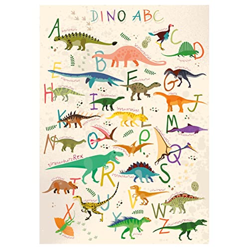 Dinosaurier ABC Lernposter für Kinder; Dino Poster XXL Kinderzimmer Dekoration & Alphabet lernen; Dino-Welt Tier-Poster Wandbild Deko Kunstdruck für Kinder 60 x 42 cm von Lineo