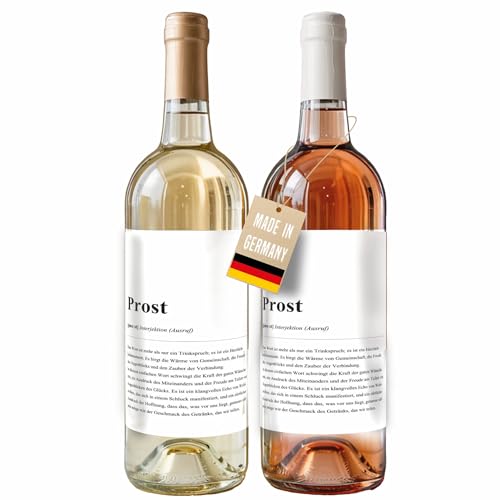 Lineo® 2er Set Flaschenetiketten Aufkleber Definition Geschenk für alle handelsüblichen Weinflaschen & Biere; Mitbringsel zu jedem Anlass oder Dankesgeste (Prost) von Lineo