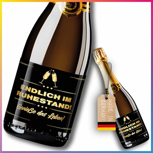 Lineo® 2er Set Flaschenetiketten Aufkleber Geschenk für handelsüblichen Sekt-Flaschen, Weinflaschen & Biere; Mitbringsel zu jedem Anlass, Dankesgeste Glückwunsch 14,8 x 10,5 cm (Endlich Rentner) von Lineo