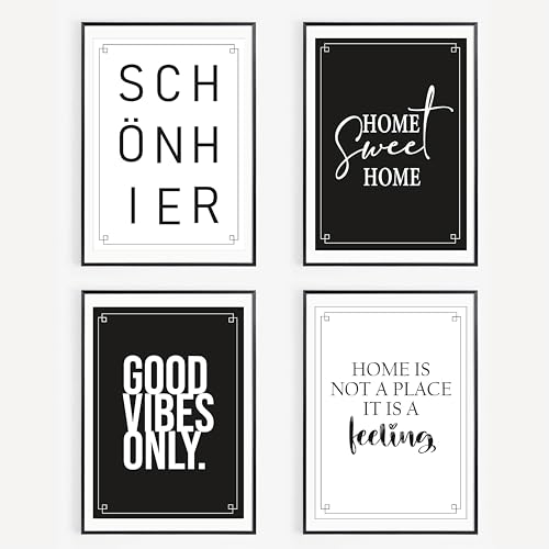 Lineo® 4er Set Wohnzimmer-Poster Lustige Sprüche; Deko für Wohnzimmer, Büro uvm; Hochwertiger Kunsdruck witzige Zitate Wand-Bilder 4 Stück in DIN-A4 (Wohnzimmer, 4er Set - 21x30 cm, Ungerahmt) von Lineo