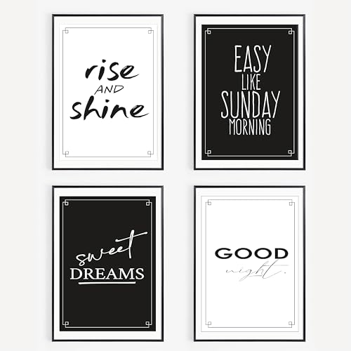 Lineo 4er Set Schlafzimmer-Poster Lustige Sprüche; Deko für Gästezimmer, Ruhebereich; Hochwertiger Kunsdruck witzige Zitate Wand-Bilder 4 Stück in DIN-A4 (Schlafzimmer, 4er Set - 21x30 cm, Ungerahmt) Lineo 4er Set Schlafzimmer-Poster Lustige Sprüche; Deko für Gästezimmer, Ruhebereich; Hochwertiger Kunsdruck witzige Zitate Wand-Bilder 4 Stück in DIN-A4 (Schlafzimmer, 4er Set - 21x30 cm, Ungerahmt) von Lineo