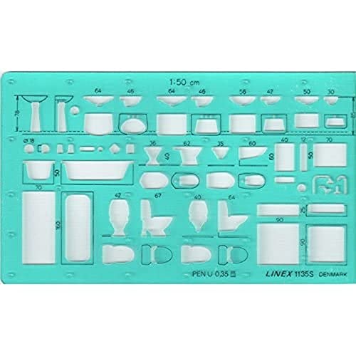 Linex 1135S Sanitärschablone, Maßstab 1:50, Tuschenoppen, 165x95 mm, Sanitärtechnik, Zeichenschablone von Linex