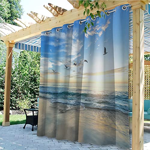 Linfye Das Neue 2 Stück Outdoor Vorhang Wetterfest 132x213cm Atemberaubender Meerblick 3D gedruckt Outdoor Vorhänge Wasserdicht mit Ösen Outdoor Gardinen Sichtschutz für Balkon Terrasse Veranda von Linfye