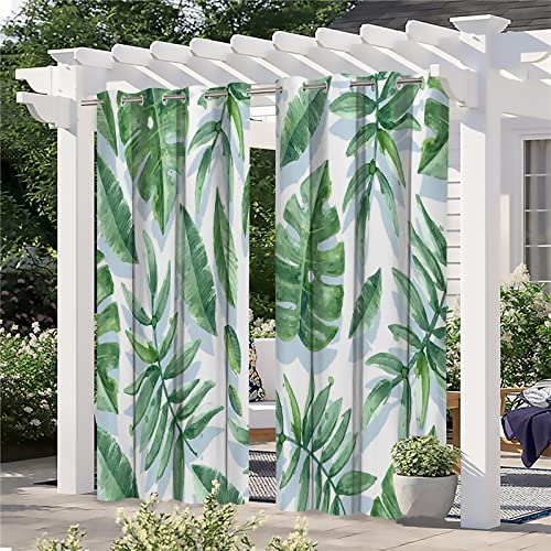 2022 Das Neue 2 Stück Outdoor Vorhang Wetterfest 132x213cm Elegante GrüNpflanzen 3D gedruckt Outdoor Verdunkelungsvorhänge mit Ösen Wasserdicht Sichtschutz Sonnenschutz für Terrasse Veranda Pergola von Linfye