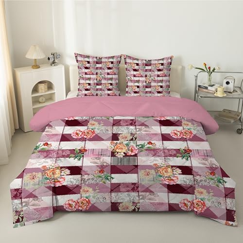 Abstraktes Blumenmuster Bettdecke 135x200 4 Jahreszeiten, Wende Steppdecke 135x200, Warme Ganzjahresdecke Vintage-Patchwork Bettdecke ohne Bezug Waschbar Schlafdecke mit 2 Kissenbezug 80x80cm von Linfye