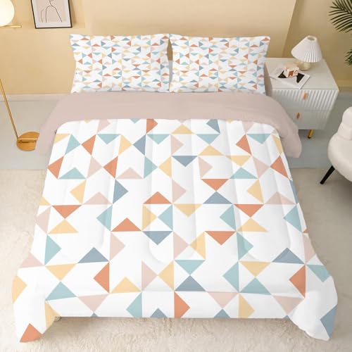 Bettdecke 135x200 4 Jahreszeiten, Weiße Dreiecke Wende Steppdecke 135x200, Warme Ganzjahresdecke Farbige Geometrie Bettdecke ohne Bezug Waschbar Schlafdecke mit 2 Kissenbezug 80x80cm - A132 von Linfye