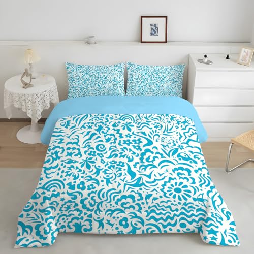 Linfye 4 Jahreszeiten bettdecke 155x220 Blaues Muster Bettbezug 155x220 - Ganzjahresdecke 155x220 Bettdecke Waschbar Bettdecke 0hne Bezug Mikrofaser Steppdecke Schlafdecke von Linfye