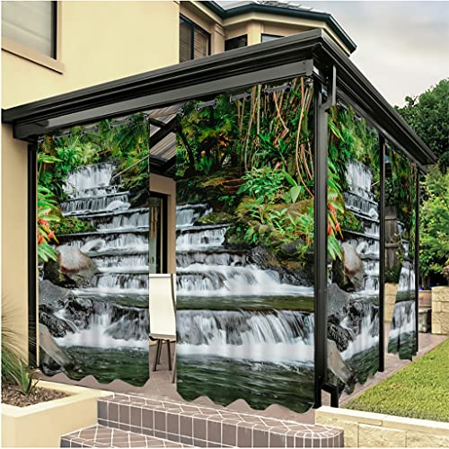 Linfye 2 Stück Outdoor Vorhang Wetterfest Balkon, Wasserfall mit Ösen Terrasse Sichtschutz Vorhang Outdoor Gardinen für Pavillon, 132x213cm von Linfye