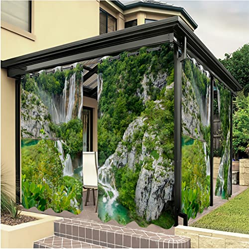 Linfye 2022 Das Neue 2 Stück Outdoor Vorhang Wetterfest 132x213cm GrüNe Berge Und GrüNe GewäSser 3D gedruckt Outdoor Verdunkelungsvorhänge mit Ösen Wasserdicht Sichtschutz Sonnenschutz für Terrasse von Linfye