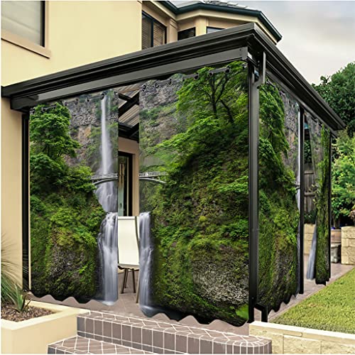 Linfye 2022 Das Neue 2 Stück Outdoor Vorhang Wetterfest 132x240cm, Wasserfall 3D gedruckt Outdoor Verdunkelungsvorhänge mit Ösen Wasserdicht Sichtschutz Sonnenschutz für Balkon Terrasse von Linfye