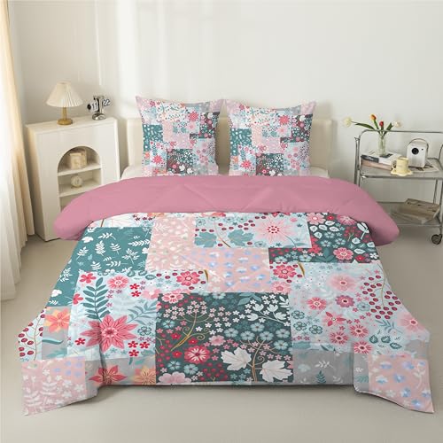 Linfye Abstraktes Patchwork Bettdecke 155x220 4 Jahreszeiten, Wende Steppdecke 155x220 Blatt und Blume Ganzjahresdecke Bettdecken, Weiche Schlafdecke Waschbar Duvet mit 2 Kissenbezug 80x80cm von Linfye