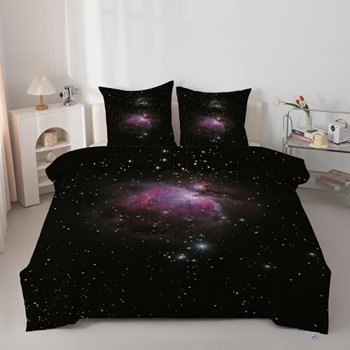 Linfye Bettdecke 135x200 cm – 4 Jahreszeiten Schwarze Galaxie Steppdecke 135x200, Weiche Ganzjahresdecke Waschbare Astronomie Schlafdecke, Wende Bettdecke ohne Bezug mit 2 Kissenbezügen 80x80 cm von Linfye