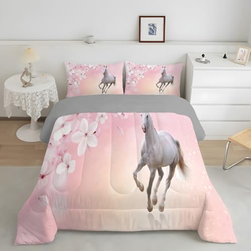 Linfye Bettdecke 135x200 cm Rosa Pferd Ganzjahresdecke 4 Jahreszeiten Bedruckte Bettdecke Anti-Allergene Steppdecke Mikrofaser Federdecke Super Weiche Zudecke Schlafdecke Atmungsaktive von Linfye