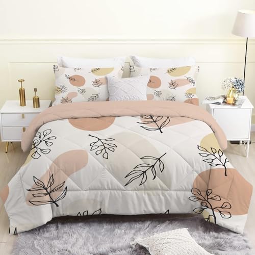 Linfye Bettdecke 155x220 4 Jahreszeiten, Beige Pflanze Wende Steppdecke 155x200 Ganzjahresdecke Bettdecken, Moderner Druck Schlafdecke Waschbar Zudecke Vierjahreszeiten mit 2 Kissenbezug 80x80cm von Linfye